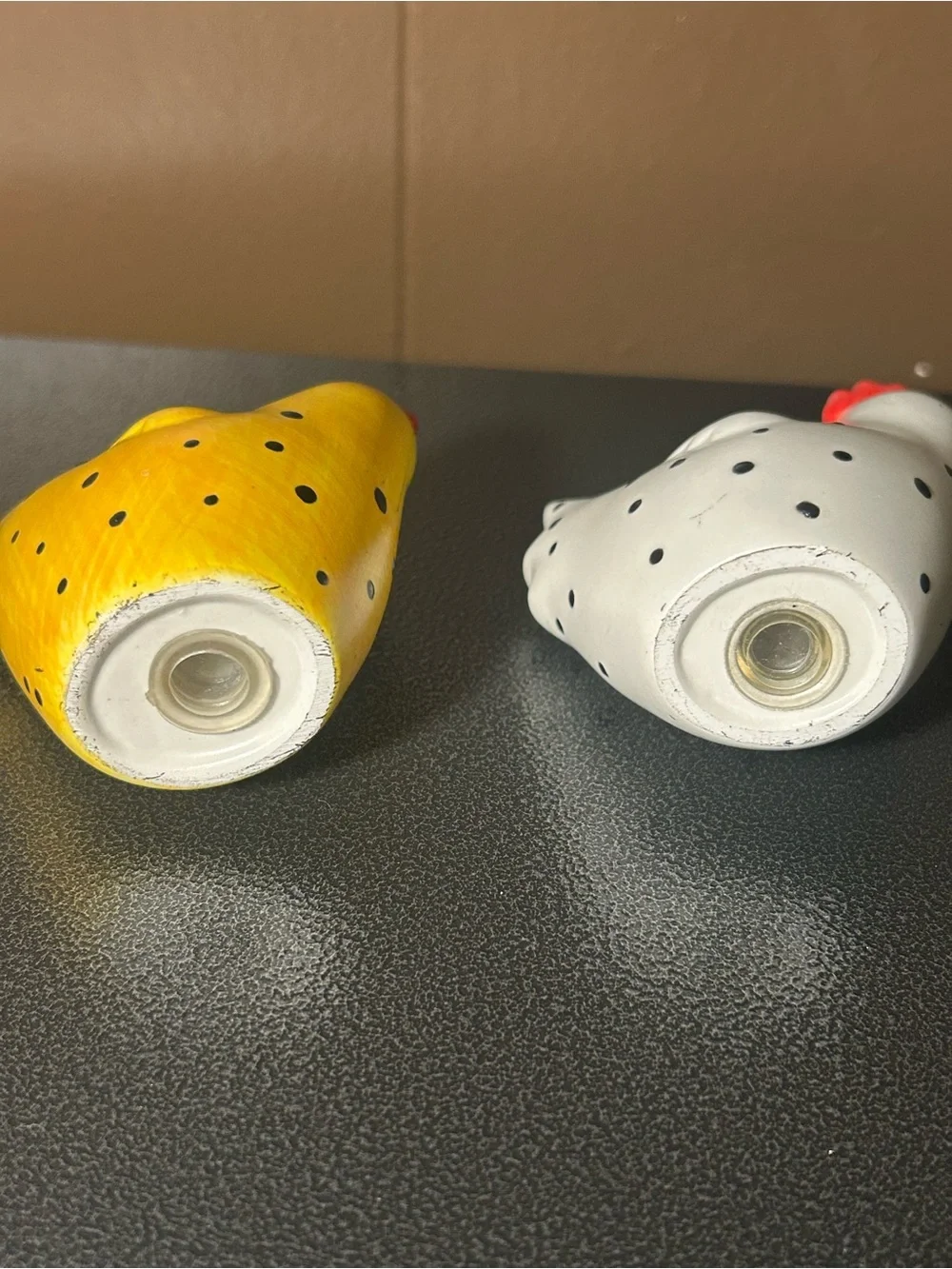 Decorative Polka Dot Ceramic Chicken Hen Salt and Pepper Shakers- Yellow & White